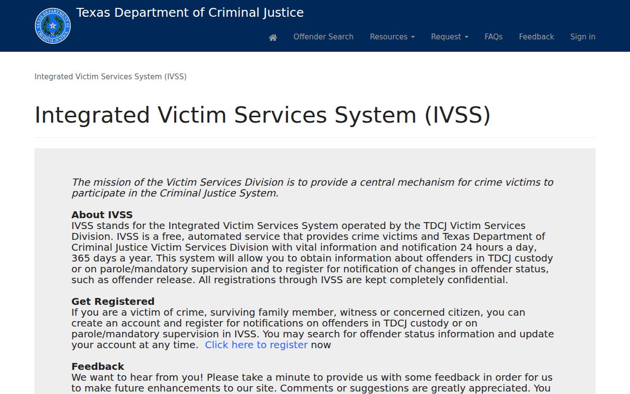 Bandera County arrest records TDCJ IVSS notifications