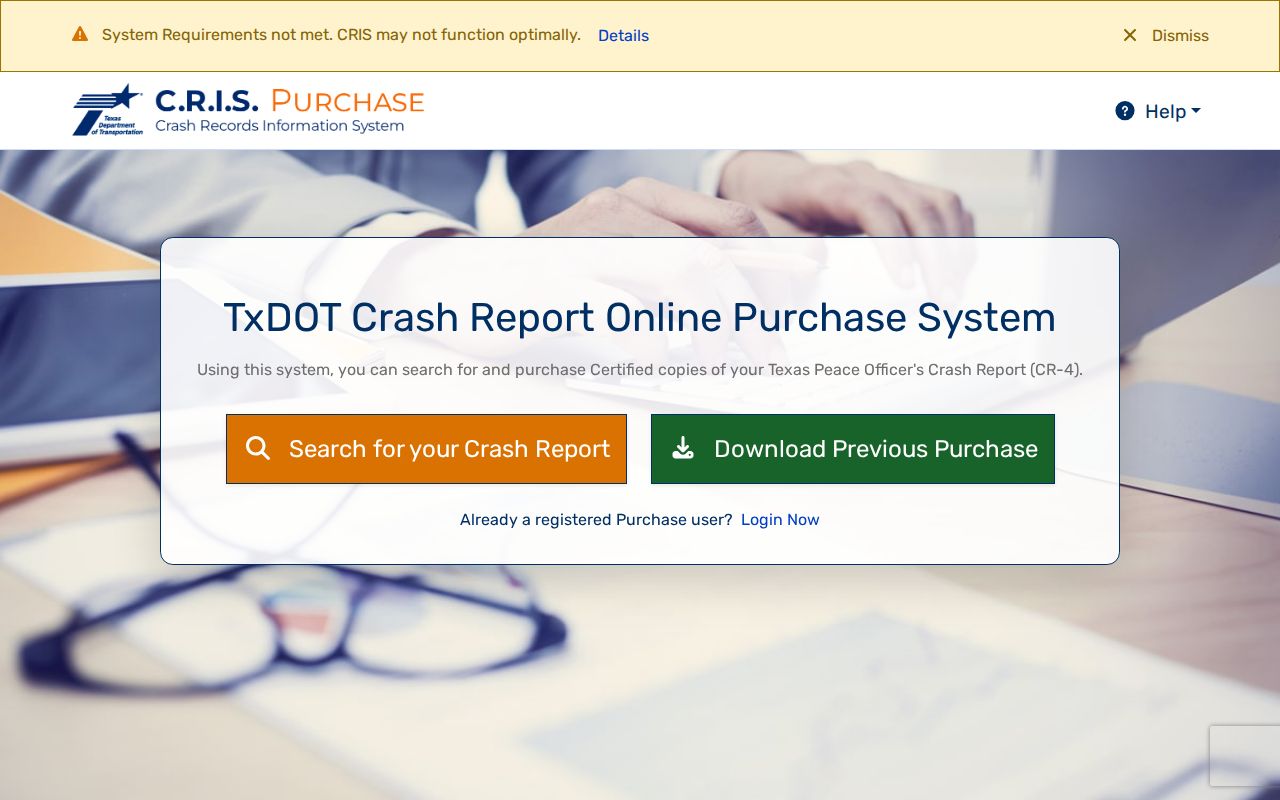 TxDOT CRIS crash report purchase portal for Bandera