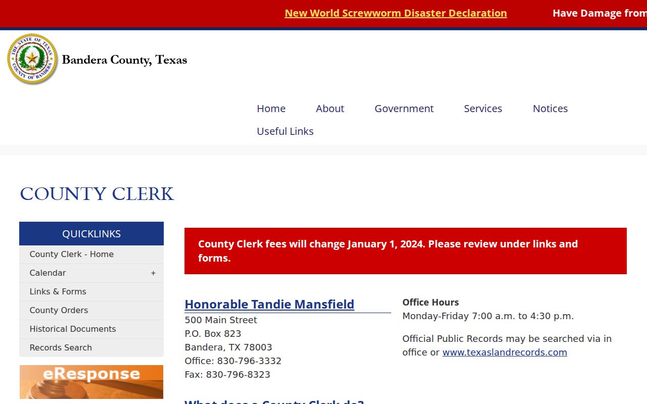 Bandera County criminal history County Clerk records office