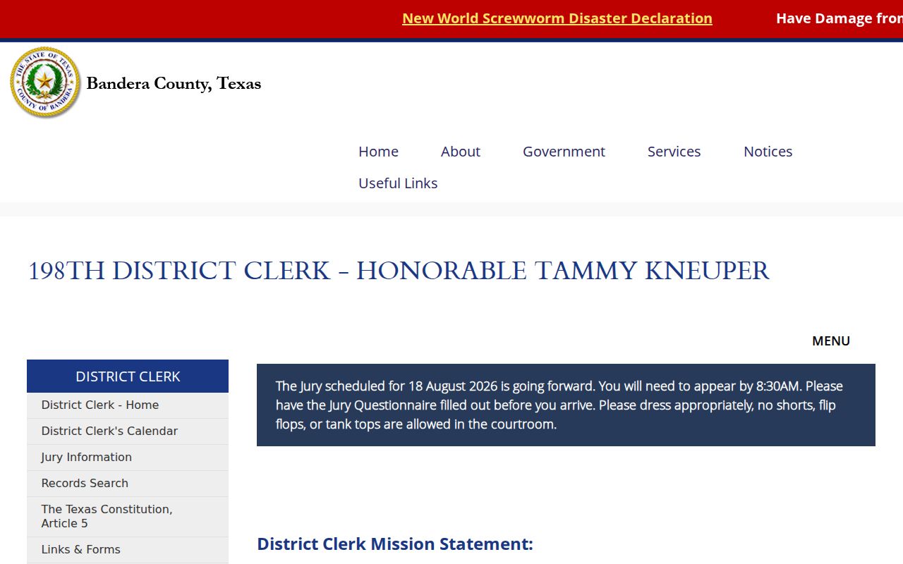 Bandera County criminal history District Clerk records office