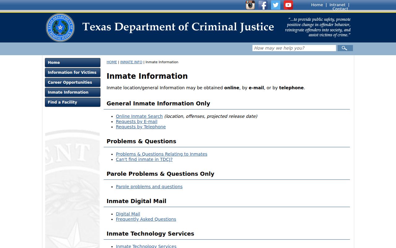 Bandera County criminal history TDCJ offender information channels