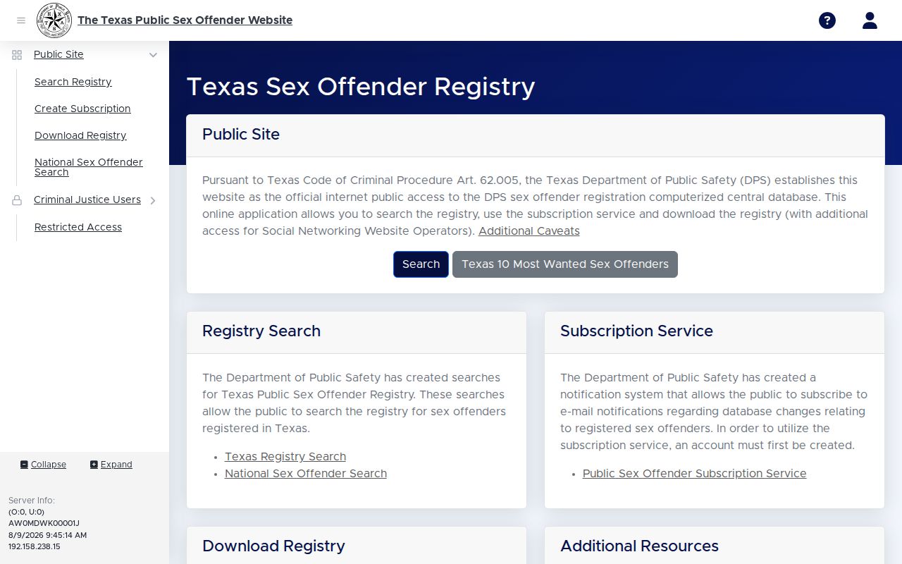 Texas DPS public sex offender registry gateway